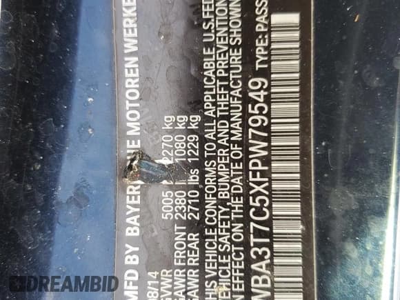 ✅ 2015 BMW 4 Series 435i xDrive • VIN: WBA3T7C5XFPW79549 • Lot: 47806745. Listed on Copart with 113,428 mi. Free auction sales archive from the USA and detailed vehicle history report at DreamBid. Image 14.