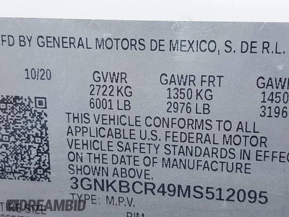 2021 Chevrolet Blazer LT z VIN 3GNKBCR49MS512095, wystawiony jako IAAI lot #43142608 z przebiegiem 72 729 mil mil oraz . Historia ofert i sprzedaży dostępna na DreamBid. Obrazek 9.