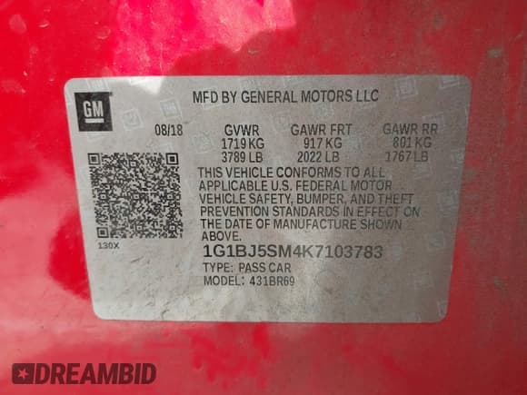 ✅ 2019 Chevrolet Cruze • VIN: 1G1BJ5SM4K7103783 • Лот: 43066273. Опубликован ранее на IAAI с пробегом 100 973 миль. Бесплатный доступ к архиву аукционных продаж из США и подробный отчёт об истории автомобиля на DreamBid. Изображение 9.