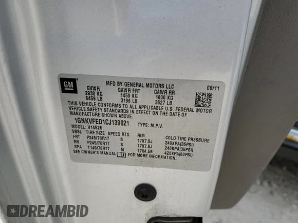 ✅ 2012 Chevrolet Traverse LS • VIN: 1GNKVFED1CJ139021 • Lot: 74534904. Wystawiony na Copart z przebiegiem 159 808 mil. Bezpłatny archiwum sprzedaży aukcyjnych z USA i szczegółowy raport historii pojazdu na DreamBid. Zdjęcie 13.