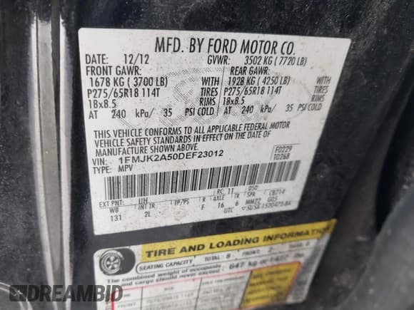 ✅ 2013 Ford Expedition Max Limited • VIN: 1FMJK2A50DEF23012 • Lot: 43803168. Wystawiony na IAAI z przebiegiem 158 362 mil. Bezpłatny archiwum sprzedaży aukcyjnych z USA i szczegółowy raport historii pojazdu na DreamBid. Zdjęcie 9.