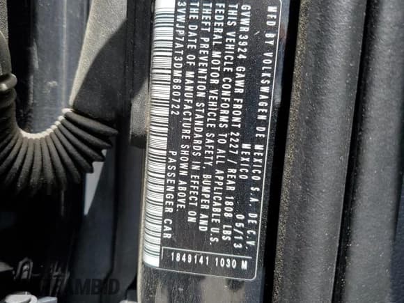 ✅ 2013 Volkswagen Beetle Fender Edition • VIN: 3VWJP7AT3DM680722 • Lot: 56591755. Listed on Copart with 162,502 mi. Free auction sales archive from the USA and detailed vehicle history report at DreamBid. Image 13.