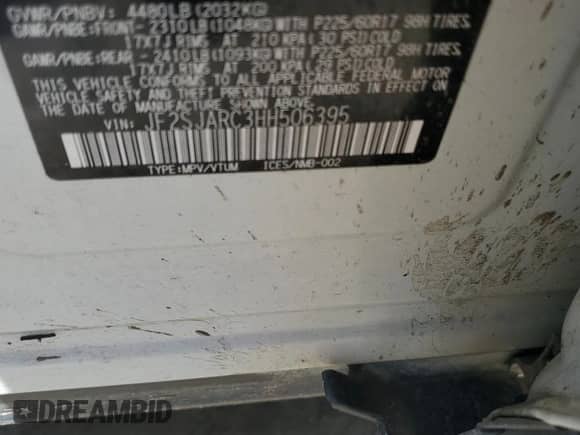 2017 Subaru Forester Limited with VIN JF2SJARC3HH506395, listed as a Copart auction lot 86993925 with 108,815 mi miles and Salvage title. Bid and sale history available at DreamBid. Image 13.