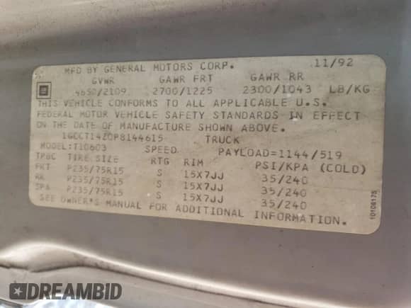 1993 Chevrolet S-10 EL X81 с VIN 1GCCT14Z0P8144615, выставлен на аукционе Copart как лот 47283555 с пробегом 74 791 миль миль и Списание • Salvage title. История ставок и продаж доступна на DreamBid. Изображение 12.