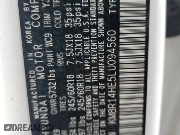 2020 Hyundai Palisade SE с VIN KM8R14HE5LU094560, выставлен на аукционе Copart как лот 68279374 с пробегом 40 388 миль миль и Списание • Salvage title. История ставок и продаж доступна на DreamBid. Изображение 13.