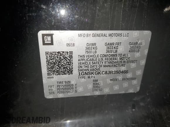 2018 Chevrolet Suburban LS with VIN 1GNSKGKC8JR350466, listed as a Copart auction lot 60283745 with 140,090 mi miles and Salvage title. Bid and sale history available at DreamBid. Image 13.