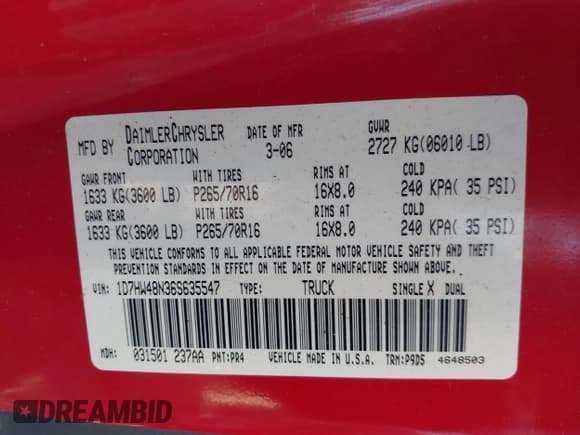 ✅ 2006 Dodge Dakota SLT • VIN: 1D7HW48N36S635547 • Лот: 43615055. Опубликован ранее на IAAI с пробегом 98 941 миль. Бесплатный доступ к архиву аукционных продаж из США и подробный отчёт об истории автомобиля на DreamBid. Изображение 9.