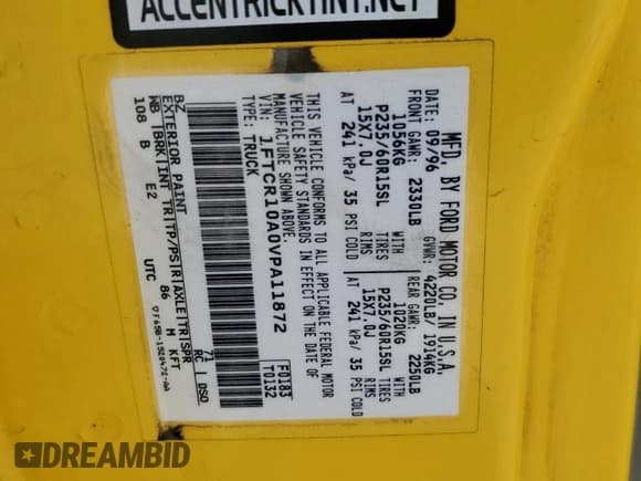 ✅ 1997 Ford Ranger XLT • VIN: 1FTCR10A0VPA11872 • Lot: 69800995. Listed on Copart with 182,000 mi. Free auction sales archive from the USA and detailed vehicle history report at DreamBid. Image 12.