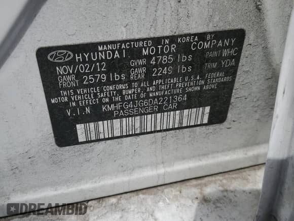 ✅ 2013 Hyundai Azera • VIN: KMHFG4JG6DA221364 • Lot: 52316895. Wystawiony na Copart z przebiegiem 141 559 mil mil. Skorzystaj z bezpłatnego archiwum sprzedaży aukcyjnych z USA i zobacz szczegółowy raport historii pojazdu na DreamBid. Zdjęcie 13.