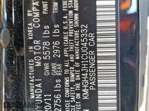 ✅ 2012 Hyundai Equus Ultimate • VIN: KMHGH4JH1CU045332 • Lot: 71122015. Listed on Copart with Not provided. Free auction sales archive from the USA and detailed vehicle history report at DreamBid. Image 13.