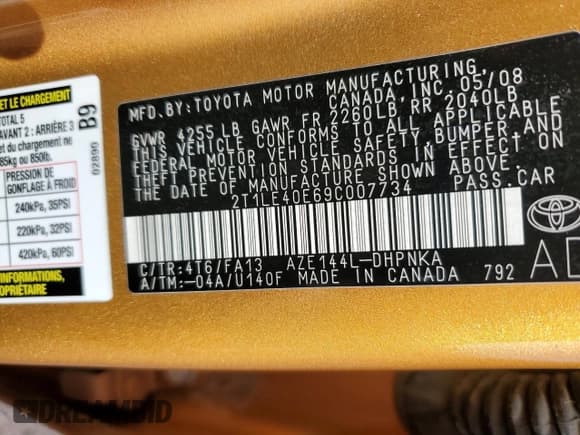 ✅ 2009 Toyota Matrix S • VIN: 2T1LE40E69C007734 • Lot: 90639105. Listed on Copart with 180,888 mi. Free auction sales archive from the USA and detailed vehicle history report at DreamBid. Image 13.