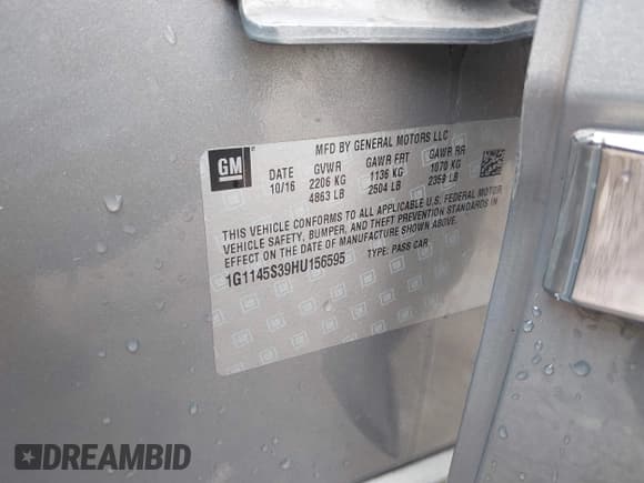 ✅ 2017 Chevrolet Impala Premier • VIN: 1G1145S39HU156595 • Lot: 43449439. Listed on IAAI with 77,505 mi. Free auction sales archive from the USA and detailed vehicle history report at DreamBid. Image 9.