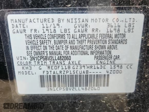 ✅ 2020 Nissan Kicks S • VIN: 3N1CP5BV2LL482060 • Lot: 92126245. Wystawiony na Copart z przebiegiem 93 015 mil. Bezpłatny archiwum sprzedaży aukcyjnych z USA i szczegółowy raport historii pojazdu na DreamBid. Zdjęcie 13.