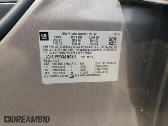 ✅ 2010 Chevrolet Equinox 2LT • VIN: 2CNFLPEYXA6368313 • Лот: 65961694. Опубликован ранее на Copart с пробегом 126 874 миль. Бесплатный доступ к архиву аукционных продаж из США и подробный отчёт об истории автомобиля на DreamBid. Изображение 15.