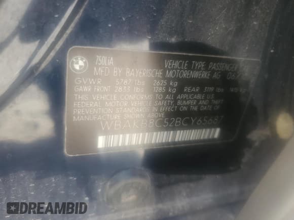 ✅ 2011 BMW 7 Series 750Li • VIN: WBAKB8C52BCY65687 • Lot: 52441335. Listed on Copart with Not provided. Free auction sales archive from the USA and detailed vehicle history report at DreamBid. Image 13.