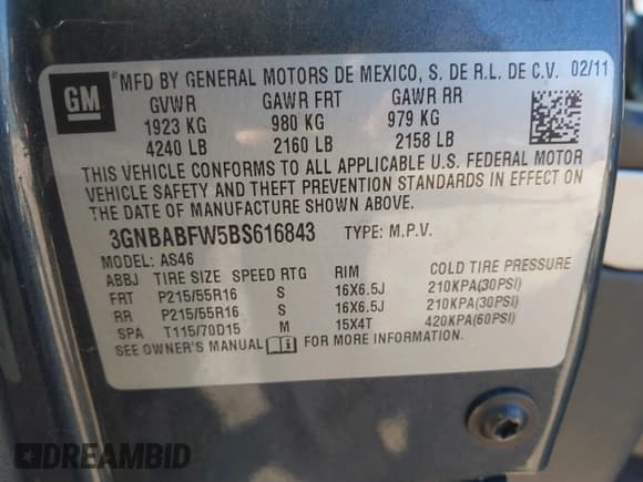 ✅ 2011 Chevrolet HHR 1LT • VIN: 3GNBABFW5BS616843 • Lot: 41828372. Listed on IAAI with 109,431 mi. Free auction sales archive from the USA and detailed vehicle history report at DreamBid. Image 9.