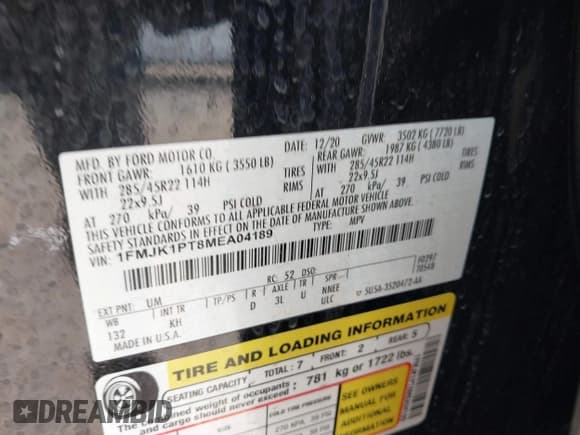 ✅ 2021 Ford Expedition Max King Ranch • VIN: 1FMJK1PT8MEA04189 • Lot: 41683459. Wystawiony na IAAI z przebiegiem 95 240 mil. Bezpłatny archiwum sprzedaży aukcyjnych z USA i szczegółowy raport historii pojazdu na DreamBid. Zdjęcie 9.