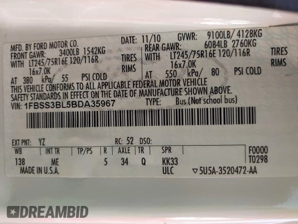 ✅ 2011 Ford Econoline Passenger XL • VIN: 1FBSS3BL5BDA35967 • Lot: 42522194. Wystawiony na IAAI z przebiegiem 69 983 mil. Bezpłatny archiwum sprzedaży aukcyjnych z USA i szczegółowy raport historii pojazdu na DreamBid. Zdjęcie 9.