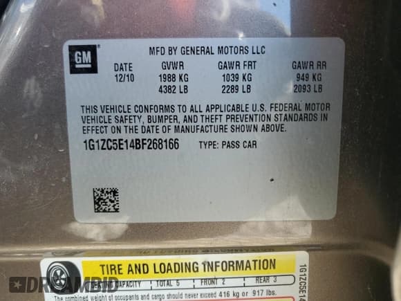 ✅ 2011 Chevrolet Malibu 1LT • VIN: 1G1ZC5E14BF268166 • Lot: 87181105. Listed on Copart with 54,445 mi. Free auction sales archive from the USA and detailed vehicle history report at DreamBid. Image 12.