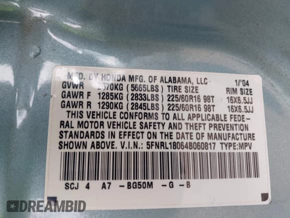 ✅ 2004 Honda Odyssey EX-L • VIN: 5FNRL18064B060817 • Лот: 42032796. Опубликован ранее на IAAI с пробегом 200 999 миль. Бесплатный доступ к архиву аукционных продаж из США и подробный отчёт об истории автомобиля на DreamBid. Изображение 9.