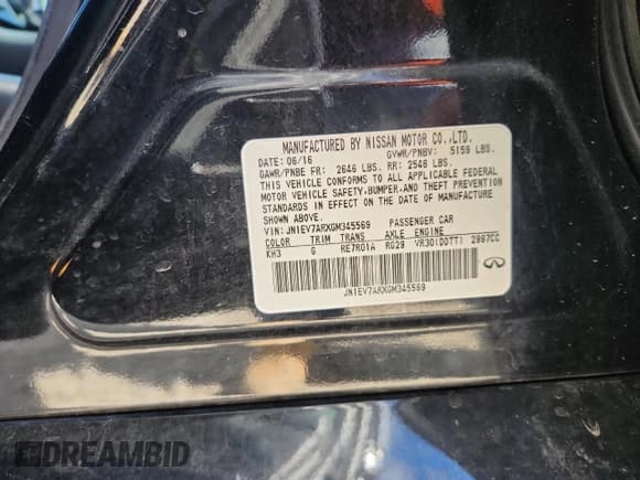 ✅ 2016 Infiniti Q50 Premium • VIN: JN1EV7ARXGM345569 • Лот: 87074485. Опубликован ранее на Copart с пробегом 122 107 миль. Бесплатный доступ к архиву аукционных продаж из США и подробный отчёт об истории автомобиля на DreamBid. Изображение 12.