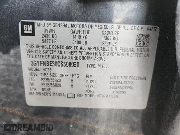 ✅ 2012 Cadillac SRX Performance Collection • VIN: 3GYFNBE30CS598950 • Lot: 81205505. Listed on Copart with 96,413 mi. Free auction sales archive from the USA and detailed vehicle history report at DreamBid. Image 13.