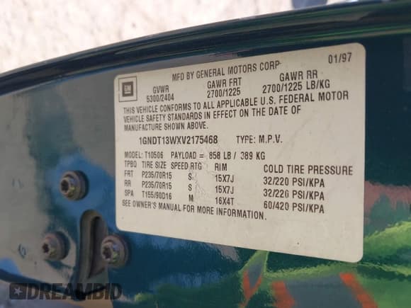 ✅ 1997 Chevrolet Blazer LS • VIN: 1GNDT13WXV2175468 • Lot: 42081531. Wystawiony na IAAI z przebiegiem 148 858 mil. Bezpłatny archiwum sprzedaży aukcyjnych z USA i szczegółowy raport historii pojazdu na DreamBid. Zdjęcie 9.