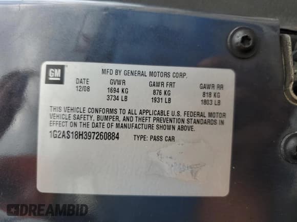 ✅ 2009 Pontiac G5 • VIN: 1G2AS18H397260884 • Lot: 73531504. Wystawiony na Copart z przebiegiem 174 164 mil. Bezpłatny archiwum sprzedaży aukcyjnych z USA i szczegółowy raport historii pojazdu na DreamBid. Zdjęcie 15.