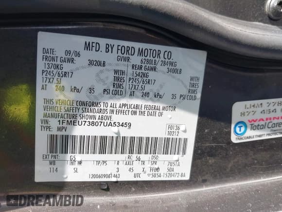 ✅ 2007 Ford Explorer XLT • VIN: 1FMEU73807UA53459 • Lot: 43873342. Listed on IAAI with 253,978 mi. Free auction sales archive from the USA and detailed vehicle history report at DreamBid. Image 9.