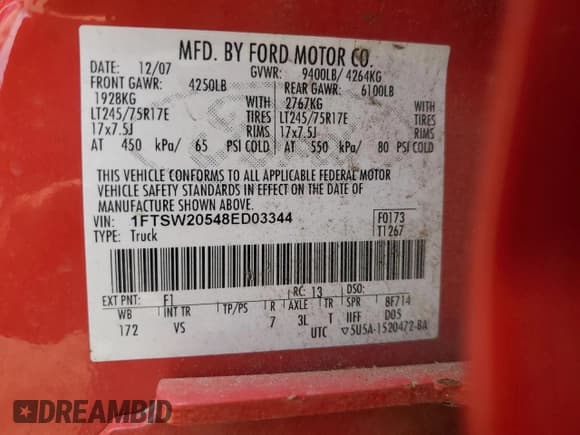 ✅ 2008 Ford F-250 XL • VIN: 1FTSW20548ED03344 • Лот: 67981584. Опубликован ранее на Copart с пробегом 311 463 миль. Бесплатный доступ к архиву аукционных продаж из США и подробный отчёт об истории автомобиля на DreamBid. Изображение 12.