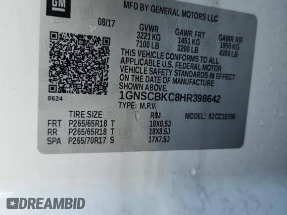 2017 Chevrolet Tahoe LT с VIN 1GNSCBKC8HR398642, выставлен на аукционе Copart как лот 83987775 с пробегом 105 600 миль миль и Списание • Salvage title. История ставок и продаж доступна на DreamBid. Изображение 14.