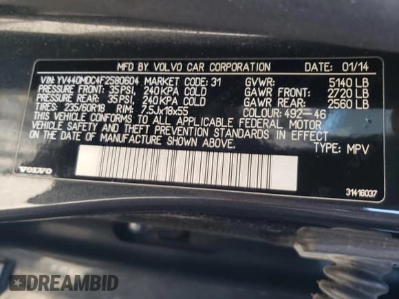 ✅ 2015 Volvo XC60 T5 Drive-E Premier Plus • VIN: YV440MDC4F2580604 • Лот: 73944294. Опубликован ранее на Copart с пробегом 167 173 миль. Бесплатный доступ к архиву аукционных продаж из США и подробный отчёт об истории автомобиля на DreamBid. Изображение 13.