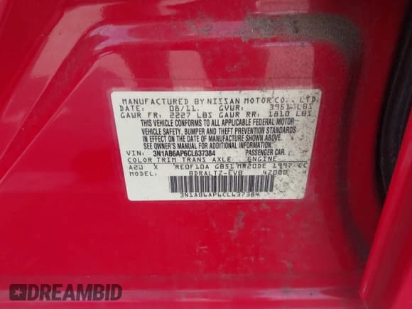 ✅ 2012 Nissan Sentra 2.0 • VIN: 3N1AB6AP6CL637384 • Лот: 43282511. Опубликован ранее на IAAI с пробегом 81 915 миль. Бесплатный доступ к архиву аукционных продаж из США и подробный отчёт об истории автомобиля на DreamBid. Изображение 9.