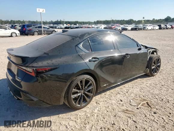 2025 Lexus IS 350 F Sport with VIN JTHGZ1E21S5038216, listed as a Copart auction lot 86664885 with 4,705 mi miles and Salvage title. Bid and sale history available at DreamBid. Image 3.