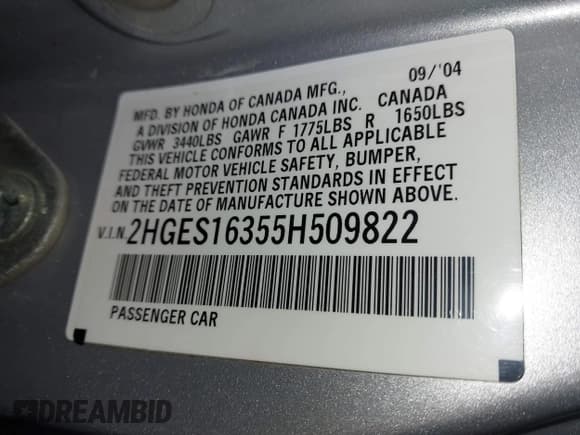 ✅ 2005 Honda Civic VP • VIN: 2HGES16355H509822 • Lot: 43295655. Wystawiony na IAAI z przebiegiem 161 146 mil. Bezpłatny archiwum sprzedaży aukcyjnych z USA i szczegółowy raport historii pojazdu na DreamBid. Zdjęcie 9.