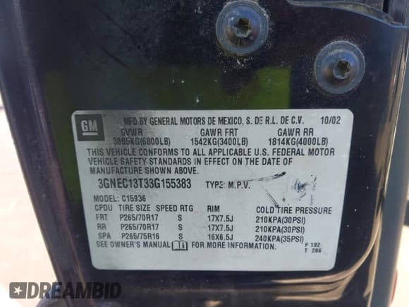 ✅ 2003 Chevrolet Avalanche • VIN: 3GNEC13T33G155383 • Lot: 43775663. Listed on IAAI with 200,037 mi. Free auction sales archive from the USA and detailed vehicle history report at DreamBid. Image 9.