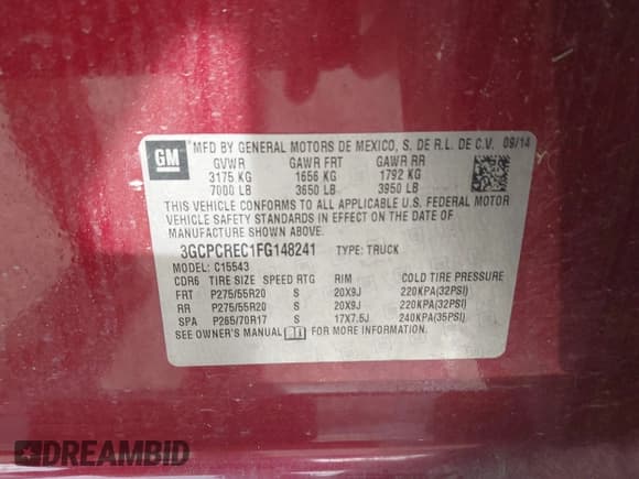 ✅ 2015 Chevrolet Silverado 1500 LT • VIN: 3GCPCREC1FG148241 • Lot: 42311576. Listed on IAAI with 158,445 mi. Free auction sales archive from the USA and detailed vehicle history report at DreamBid. Image 9.