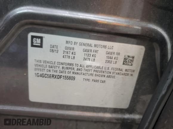 ✅ 2013 Buick LaCrosse Leather • VIN: 1G4GC5ERXDF155809 • Lot: 57708285. Wystawiony na Copart z przebiegiem 94 761 mil. Bezpłatny archiwum sprzedaży aukcyjnych z USA i szczegółowy raport historii pojazdu na DreamBid. Zdjęcie 13.