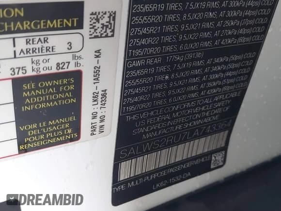 ✅ 2020 Land Rover Range Rover Sport HST • VIN: SALWS2RU7LA743364 • Лот: 41796780. Опубликован ранее на IAAI с пробегом 43 037 миль. Бесплатный доступ к архиву аукционных продаж из США и подробный отчёт об истории автомобиля на DreamBid. Изображение 9.