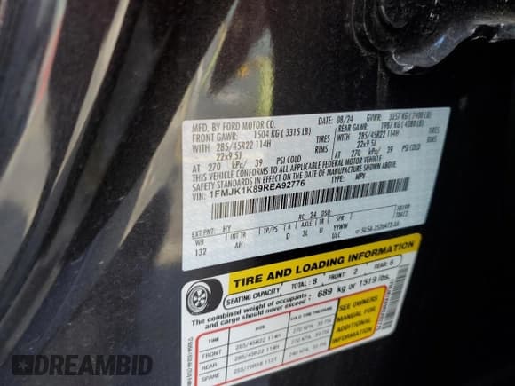 ✅ 2024 Ford Expedition Max Limited • VIN: 1FMJK1K89REA92776 • Lot: 84533945. Listed on Copart with 16,203 mi. Free auction sales archive from the USA and detailed vehicle history report at DreamBid. Image 12.