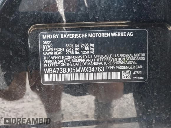 ✅ 2021 BMW 5 Series 540i xDrive • VIN: WBA73BJ05MWX34763 • Lot: 42846623. Listed on IAAI with Not provided. Free auction sales archive from the USA and detailed vehicle history report at DreamBid. Image 9.