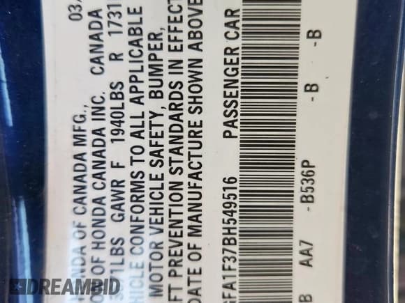 ✅ 2011 Honda Civic DX-VP • VIN: 2HGFA1F37BH549516 • Lot: 80484065. Wystawiony na Copart z przebiegiem 221 954 mil. Bezpłatny archiwum sprzedaży aukcyjnych z USA i szczegółowy raport historii pojazdu na DreamBid. Zdjęcie 12.