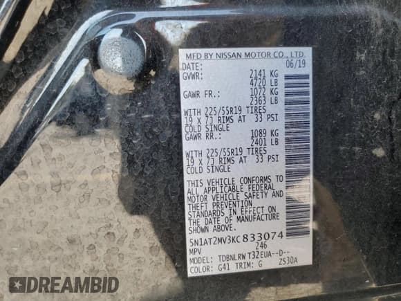 ✅ 2019 Nissan Rogue S • VIN: 5N1AT2MV3KC833074 • Лот: 80256845. Опубликован ранее на Copart с пробегом 93 101 миль. Бесплатный доступ к архиву аукционных продаж из США и подробный отчёт об истории автомобиля на DreamBid. Изображение 13.