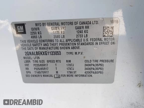 ✅ 2016 Chevrolet Equinox LS • VIN: 2GNALBEKXG1123053 • Лот: 43228366. Опубликован ранее на IAAI с пробегом 116 885 миль. Бесплатный доступ к архиву аукционных продаж из США и подробный отчёт об истории автомобиля на DreamBid. Изображение 9.