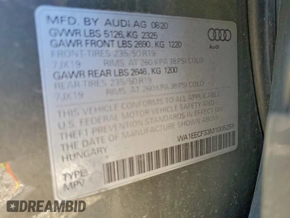 ✅ 2021 Audi Q3 S line Premium Plus • VIN: WA1EECF33M1005259 • Lot: 93957645. Wystawiony na Copart z przebiegiem 70 227 mil. Bezpłatny archiwum sprzedaży aukcyjnych z USA i szczegółowy raport historii pojazdu na DreamBid. Zdjęcie 13.