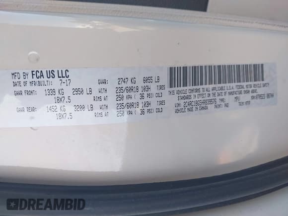 ✅ 2017 Chrysler Pacifica Touring L • VIN: 2C4RC1BG5HR839576 • Лот: 43540321. Опубликован ранее на IAAI с пробегом 163 276 миль. Бесплатный доступ к архиву аукционных продаж из США и подробный отчёт об истории автомобиля на DreamBid. Изображение 9.