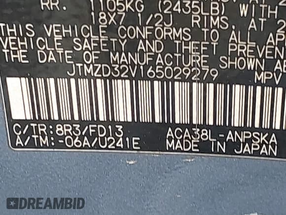 ✅ 2006 Toyota RAV4 Sport • VIN: JTMZD32V165029279 • Lot: 43327946. Listed on IAAI with 186,168 mi. Free auction sales archive from the USA and detailed vehicle history report at DreamBid. Image 9.