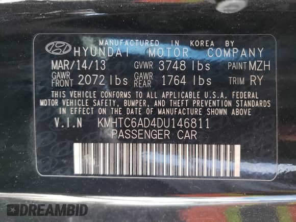 2013 Hyundai Veloster w/Gray Int с VIN KMHTC6AD4DU146811, выставлен на аукционе Copart как лот 64999524 с пробегом 71 496 миль миль и Списание • Salvage title. История ставок и продаж доступна на DreamBid. Изображение 12.