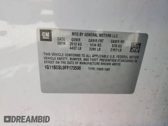 2015 Chevrolet Malibu LS с VIN 1G11B5SL9FF173596, выставлен на аукционе Copart как лот 55491385 с пробегом 169 258 миль миль и Списание • Salvage title. История ставок и продаж доступна на DreamBid. Изображение 12.