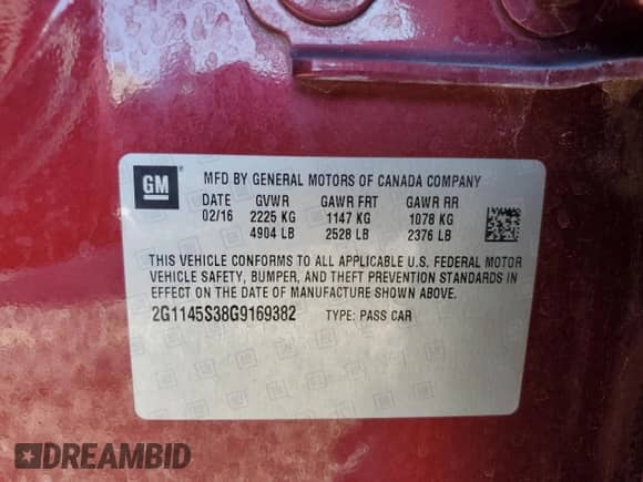 2016 Chevrolet Impala LTZ z VIN 2G1145S38G9169382, wystawiony jako Copart lot #90325595 z przebiegiem 83 900 mil mil oraz Szkoda całkowita • Salvage title. Historia ofert i sprzedaży dostępna na DreamBid. Obrazek 12.